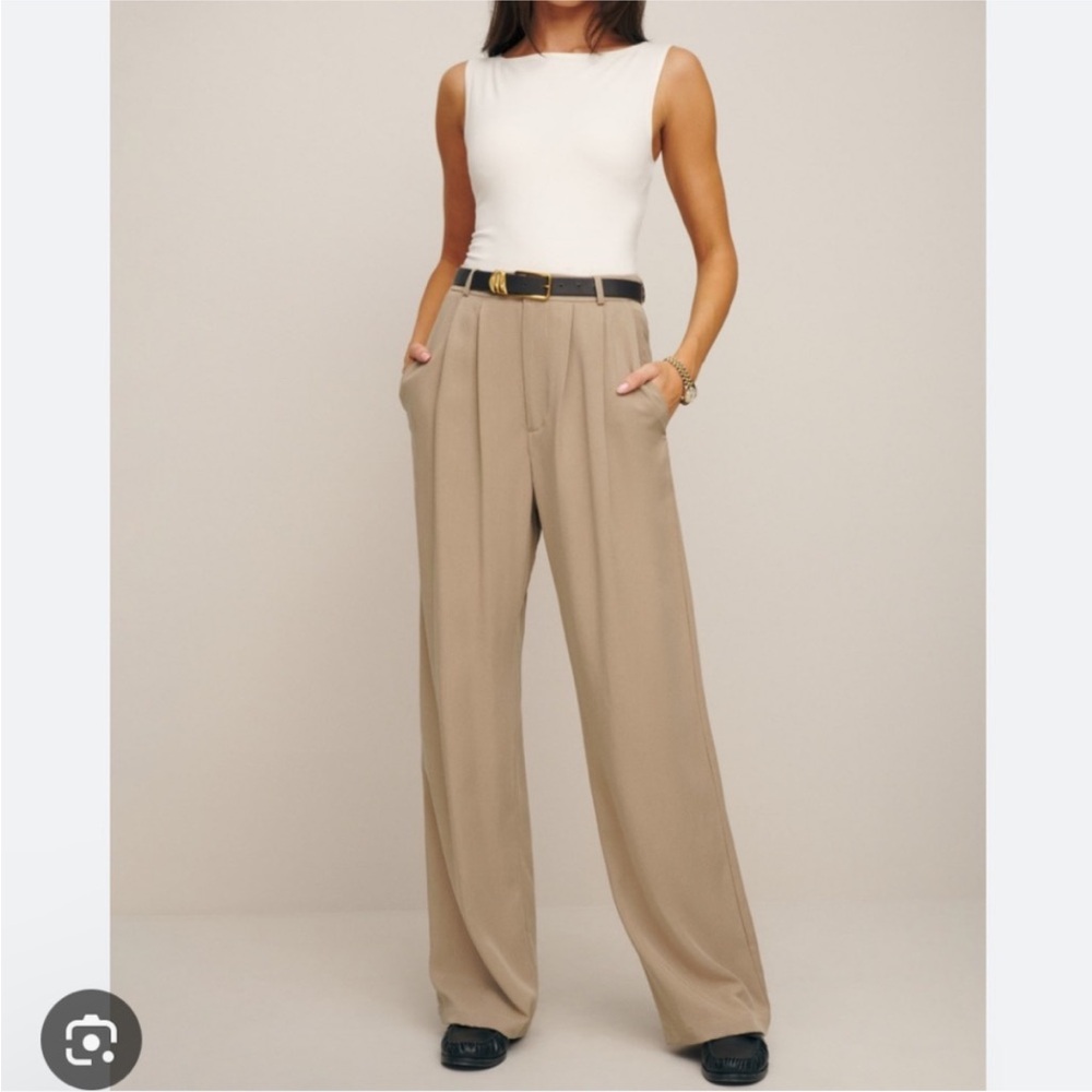 Reformation sz 6P Mason Wide Leg Pants High Waist Pleated Khaki 6 Petite 27.5”